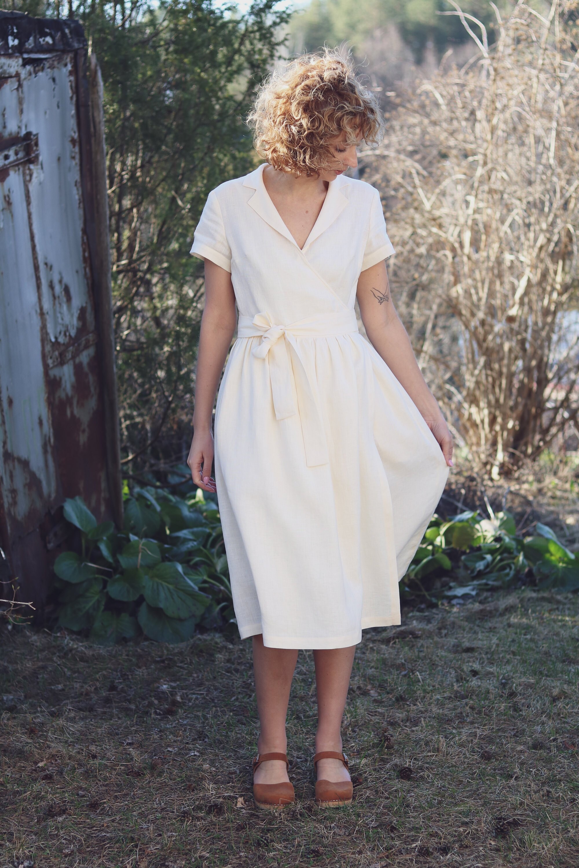 Linen Wrap Dress in Ivory /OFFON CLOTHING | Etsy Australia