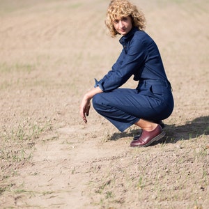 Denim relaxed silhouette jumpsuit / Denim long sleeve coverall / OFFON CLOTHING image 6