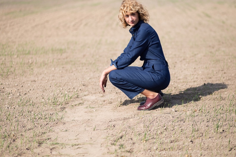 Denim relaxed silhouette jumpsuit / Denim long sleeve coverall / OFFON CLOTHING image 6