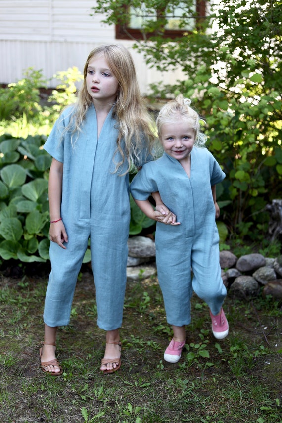 Mädchen Leinen Overall / Kinder Leinen Kimono Overall / OFFON - Etsy Schweiz