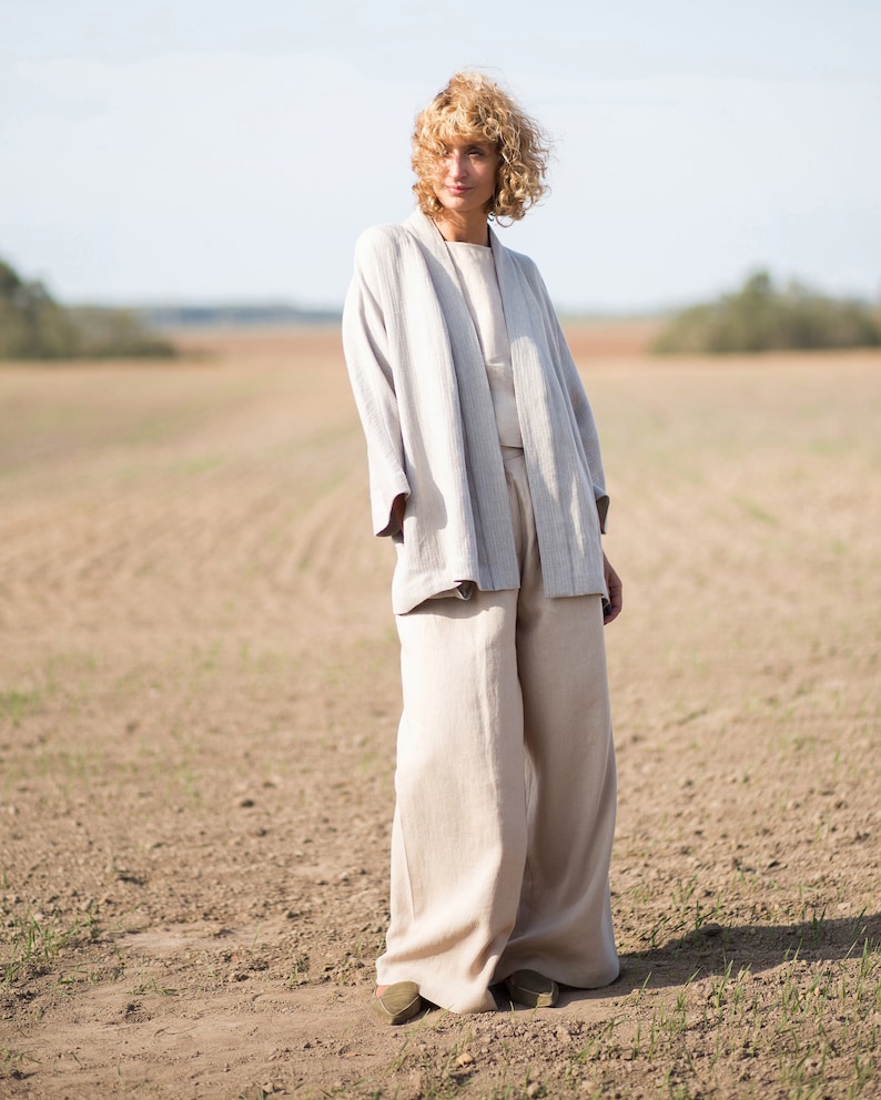 Wide leg linen trousers / OFFON CLOTHING image 7