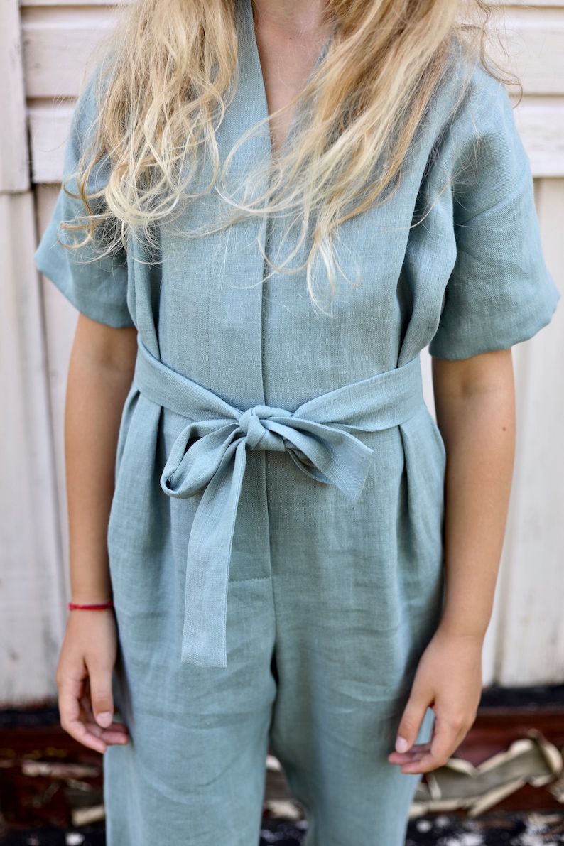 Girls linen jumpsuit / Kids linen kimono jumpsuit / OFFON Etsy
