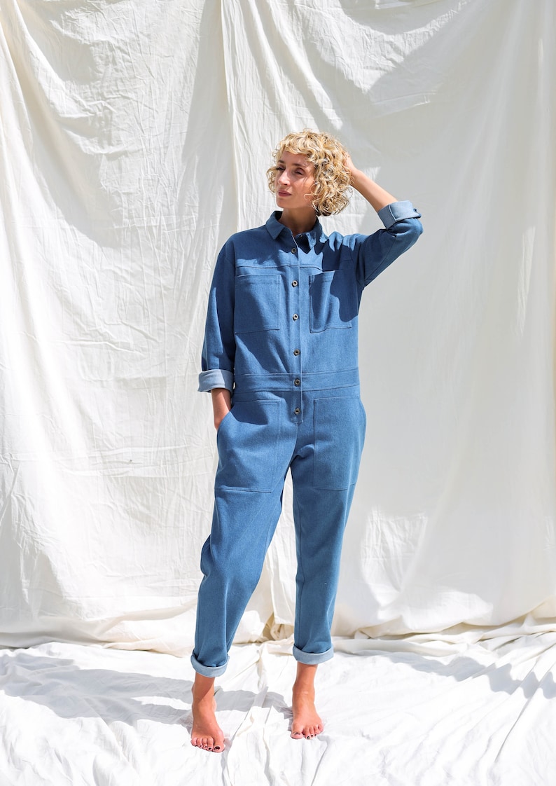 Denim long sleeve utility coverall AMBRE OFFON CLOTHING image 3