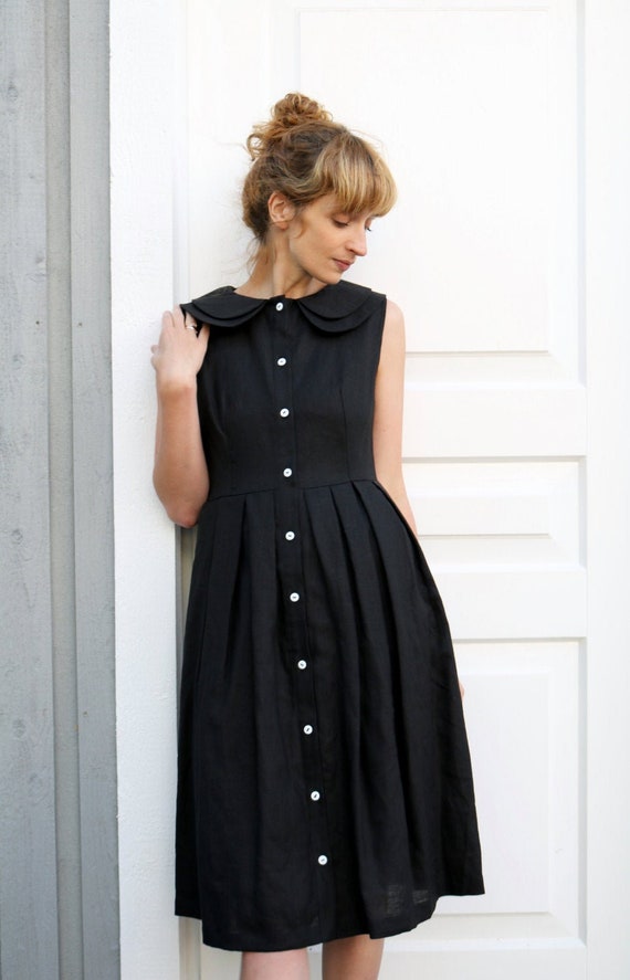 Linen Sleeveless Dress Black Linen ...