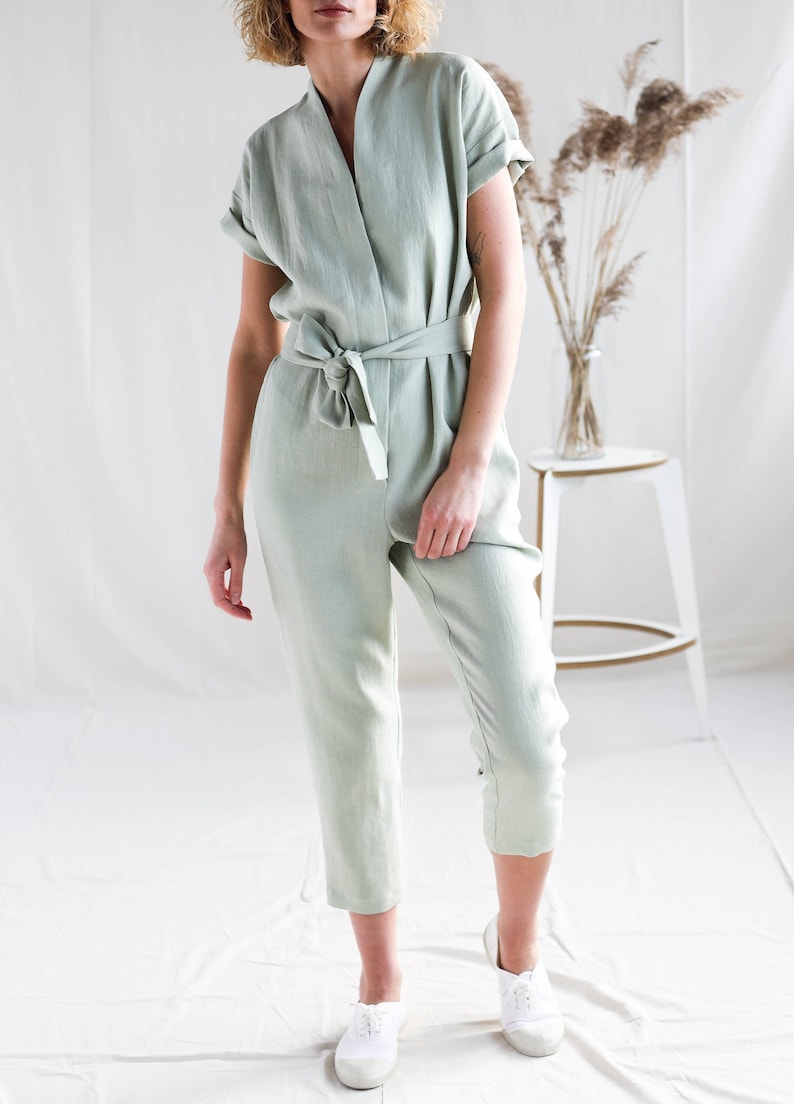 Linen Jumpsuit in Sage Green / OFFON CLOTHING - Etsy UK