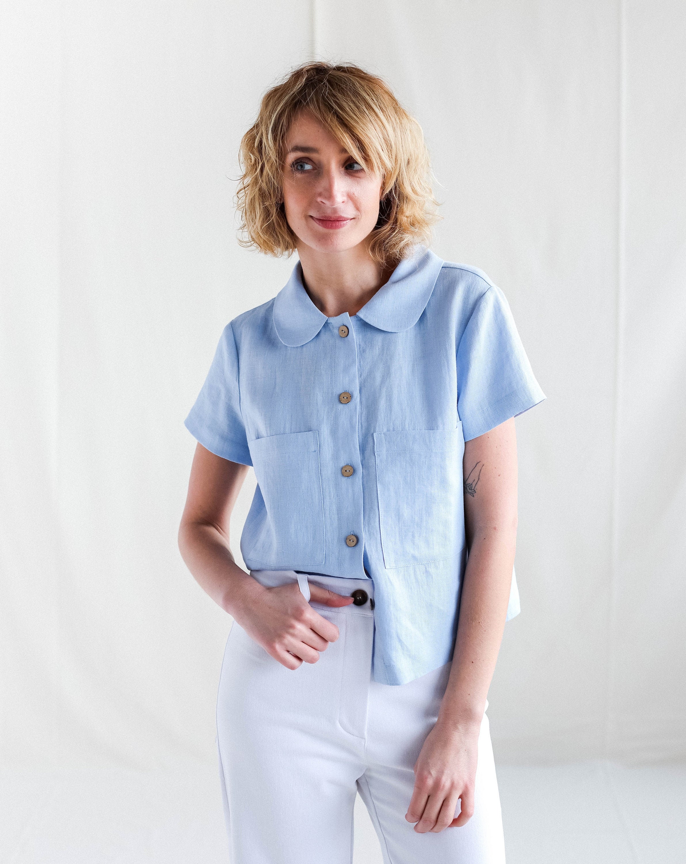 Linen Button up Shirt in Sky Blue 