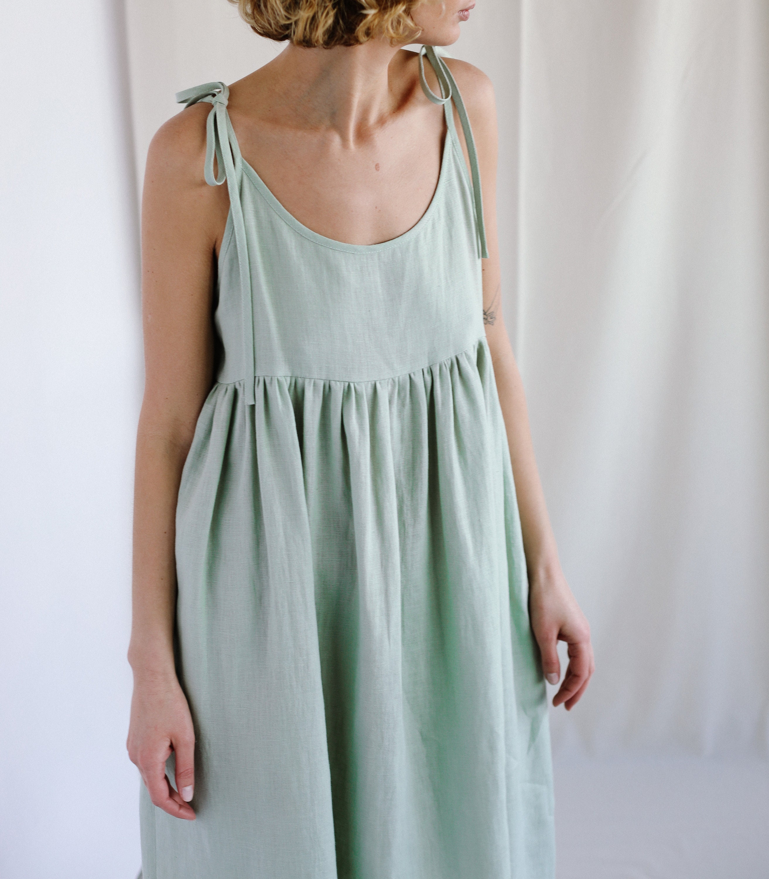 Loose Linen Dress in Sage Green Color / Handmade by OFFON | Etsy Canada