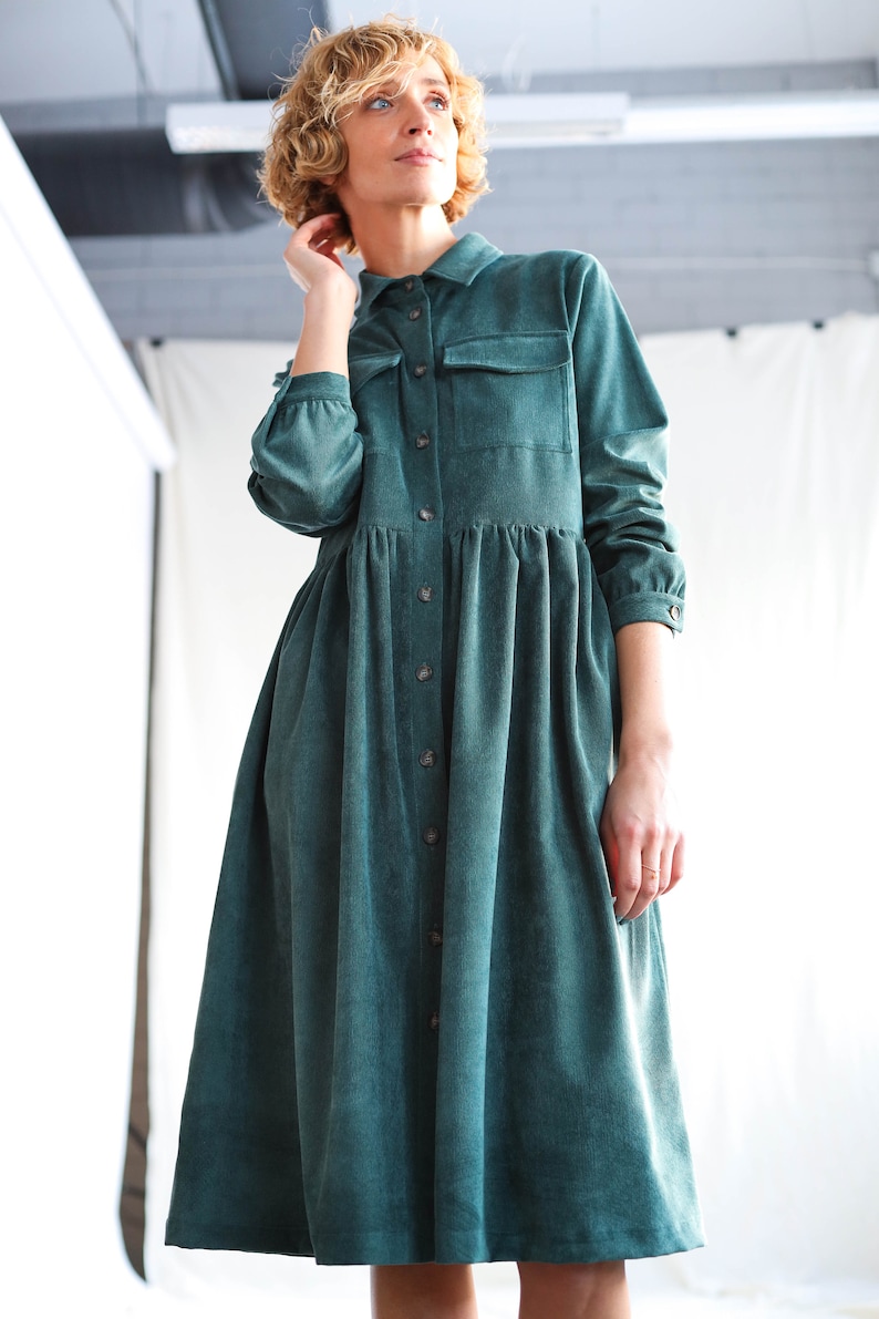 Needlecord Ruffled Skirt Dress in Petrol Color OFFON - Etsy
