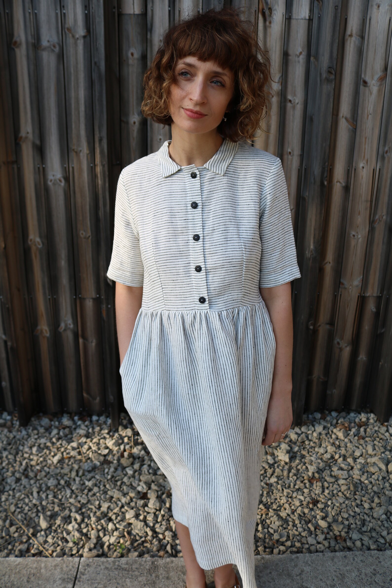Striped Linen Shirt Dress / Linen Women Short Sleeve Dress/ Etsy Canada