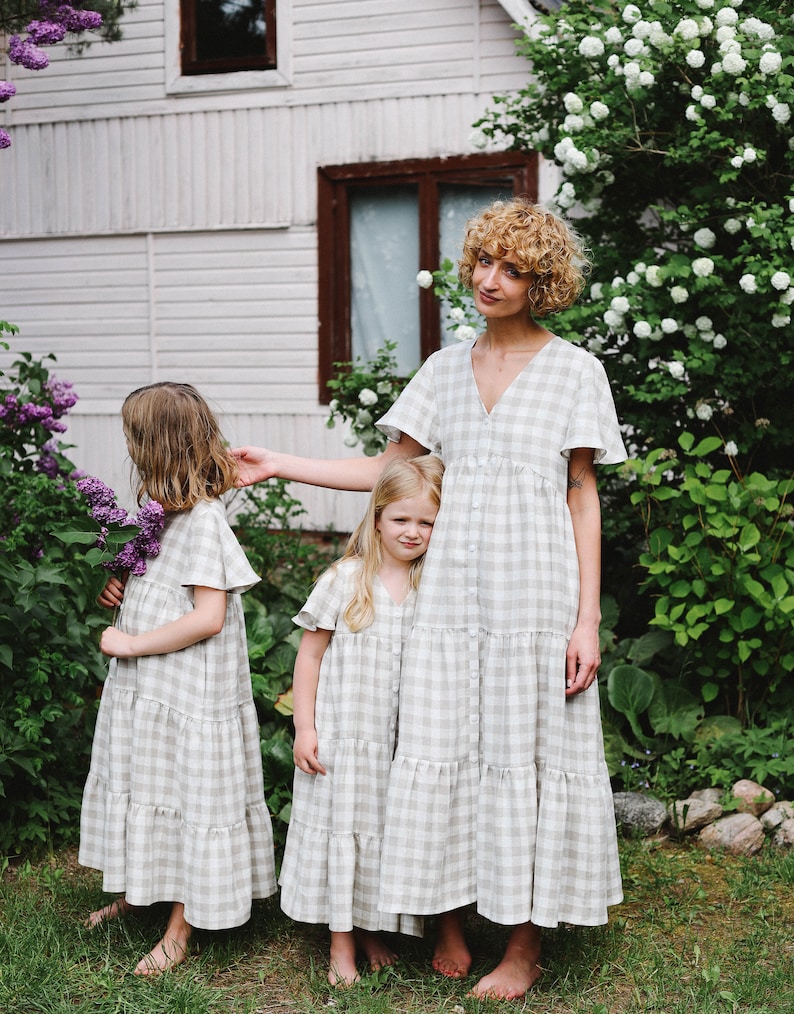 Linen mommy and me checkered dress / OFFON CLOTHING image 6