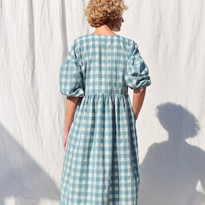 Mint seersucker checks V-neckline dress OFFON CLOTHING image 5