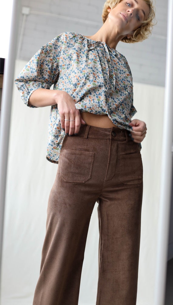 Pantalón culotte cropped de pana marrón OFFON Ropa -  España
