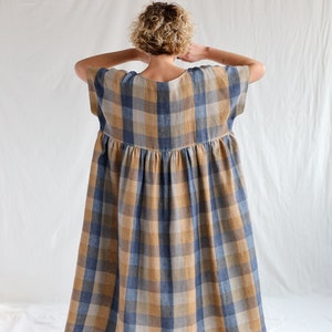 Linen oversize dress in checks SILVINA  • OFFON CLOTHING