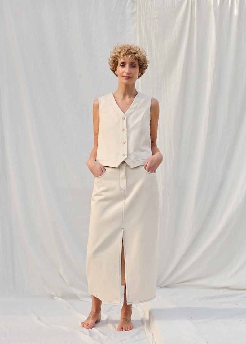 Falda lápiz con puntadas en contraste de algodón y lona natural OFFON CLOTHING imagen 1