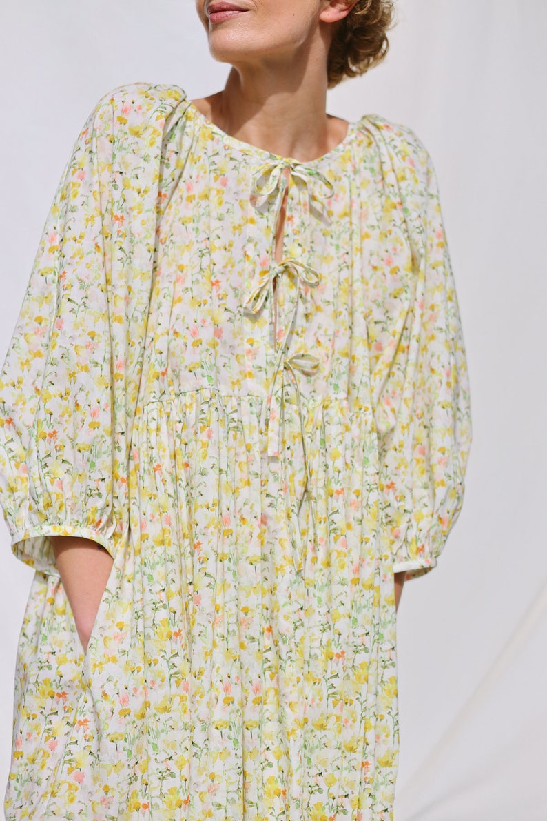 Reversible oversized floral print summer dress yellow INKY FIELDS OFFON Clothing image 7
