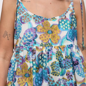 Loose tie strap sundress in floral silky cotton Handmade by OFFON Clothing image 9