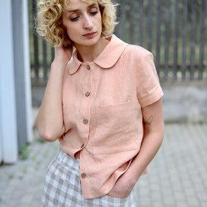 Linen short sleeve shirts in almost apricot / OFFON CLOTHING image 6