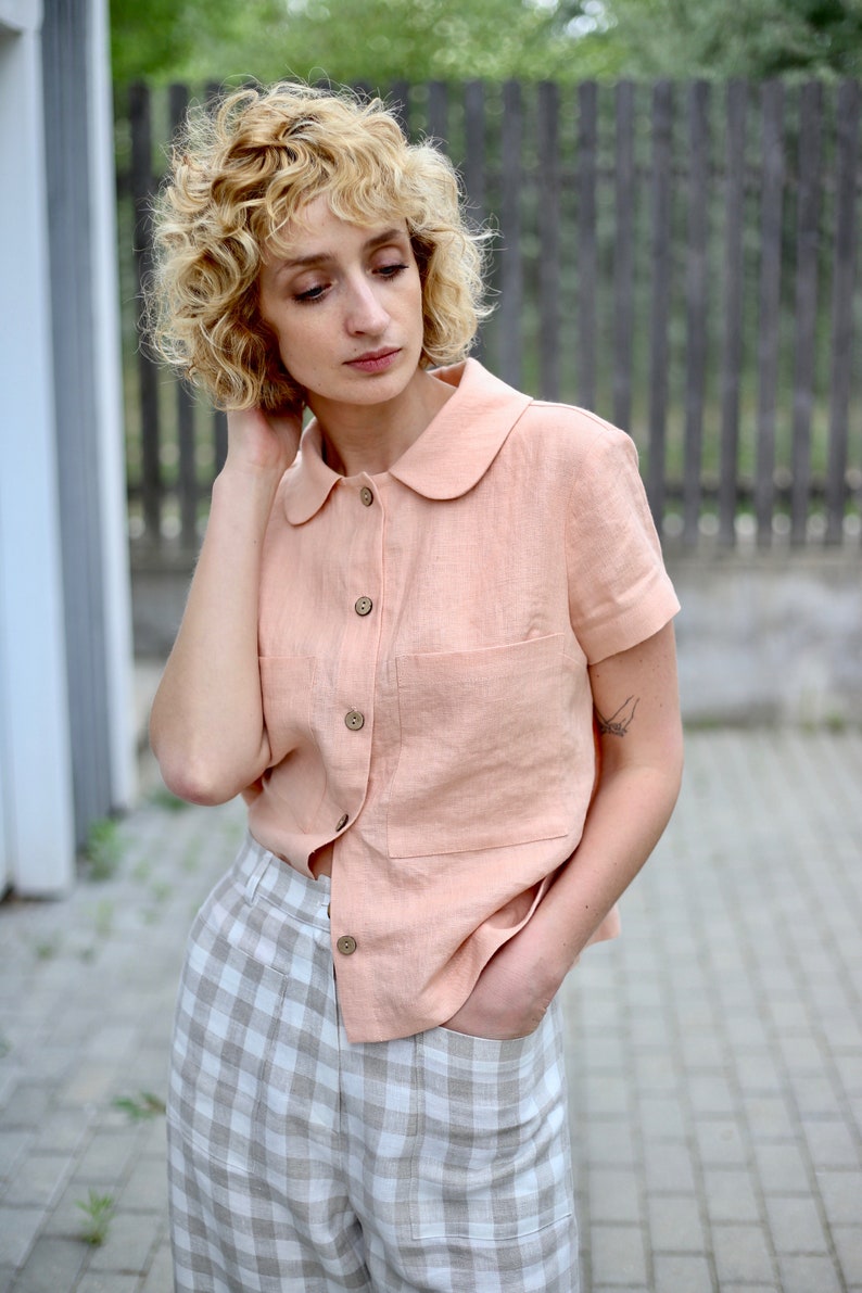 Linen short sleeve shirts in almost apricot / OFFON CLOTHING image 6