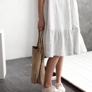 Striped linen dress / Loose linen dress / Short sleeve linen dress Handmade by OFFON CLOTHING image 3