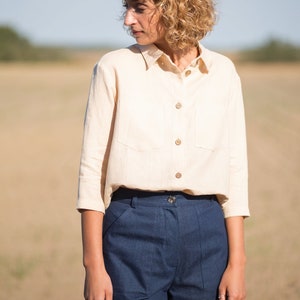 Classic linen shirt in ivory / Button up linen top / OFFON CLOTHING image 2