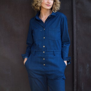 Denim relaxed silhouette jumpsuit / Denim long sleeve coverall / OFFON CLOTHING image 9