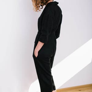 Black Jumpsuit Linen Overall Linen Jumpsuit Linen Romper Women Overall Handmade by OFFON image 5