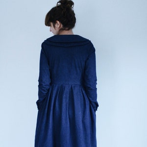 Denim Dress Indigo Dress Double Collar Dress Full Gathered Skirt Dress Handmade by OffOn image 4