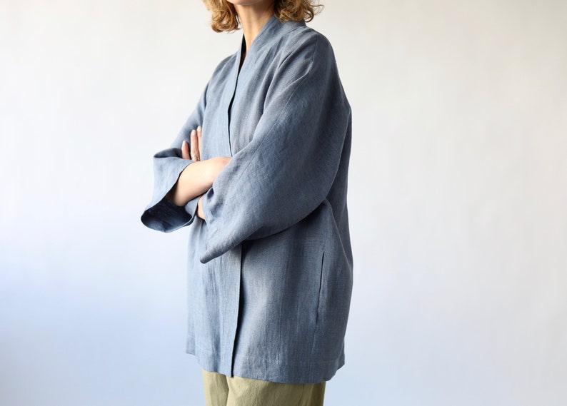 Linen jacketKimono style jacketLinen wrap jacketOFFON CLOTHING