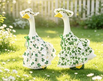 23 Inch Porch Goose St Patrick's Day Costume, Shamrock Skirt and Hat Outfit, Green Holiday Goose Decor, Lawn Garden Yard Display