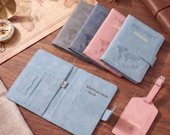 Custom Passport Cover & Luggage Tag Set, Personalized Travel Accessories, RFID Blocking Gift for Women and Travelers