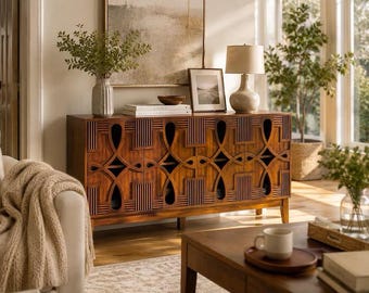 Mid Century Sideboard Buffet Cabinet Solid Wood Storage Console Accent Cabinet Furniture