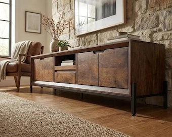 Handmade Dark Walnut Wood TV Stand – Modern & Durable