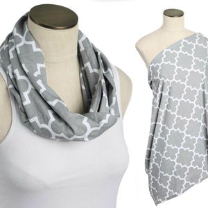 Gray Quatrefoil Hold Me Close Nursing Scarf, Nursing Cover, Infinity Nursing Scarf, Nursing Poncho image 1