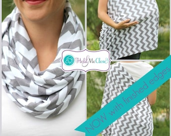 SALE Nursing Scarf / Hold Me Close Nursing Scarf / SALE / Gray Chevron Finished Edge, Nursing Cover, Infinity Scarf,