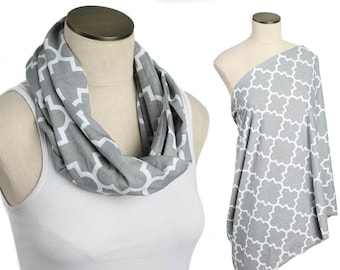 Gray Quatrefoil Hold Me Close Nursing Scarf, Nursing Cover, Infinity Nursing Scarf, Nursing Poncho