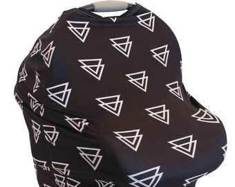Black with White Triangles Hold Me Close Stretchy Carseat Cover and Nursing Poncho all in one - Full Coverage Nursing Cover