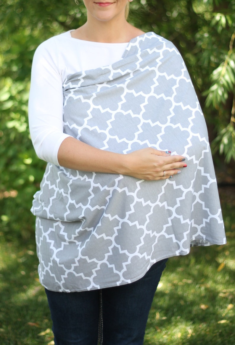 Extra Long Gray Quatrefoil Hold Me Close Nursing Scarf, Nursing Cover, Infinity Nursing Scarf image 3