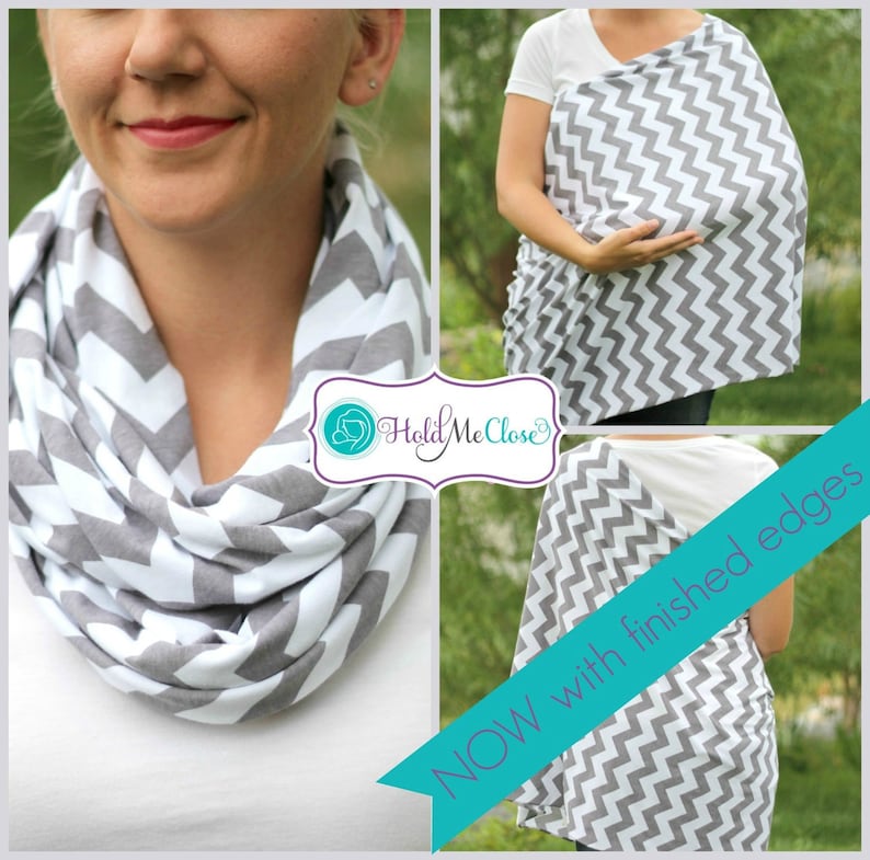 SALE Nursing Scarf / Hold Me Close Nursing Scarf / SALE / Gray Chevron Finished Edge, Nursing Cover, Infinity Scarf, image 1