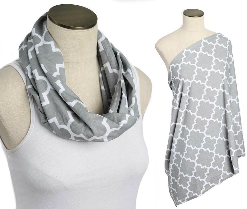 Gray Quatrefoil Hold Me Close Nursing Scarf, Nursing Cover, Infinity Nursing Scarf, Nursing Poncho image 1