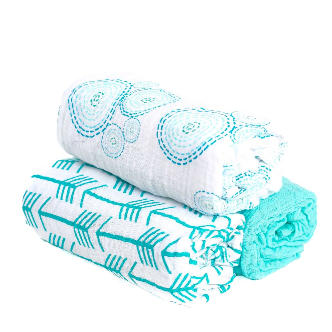3 Pack Muslin Swaddle Blankets Aqua Bubbles With Arrows and Etsy