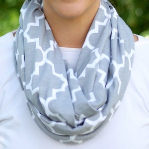 Extra Long Gray Quatrefoil Hold Me Close Nursing Scarf, Nursing Cover, Infinity Nursing Scarf image 2