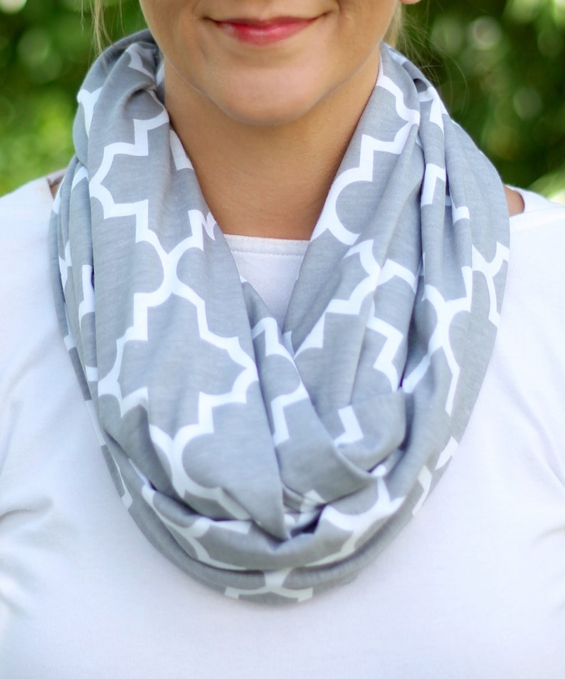 Extra Long Gray Quatrefoil Hold Me Close Nursing Scarf, Nursing Cover, Infinity Nursing Scarf image 2