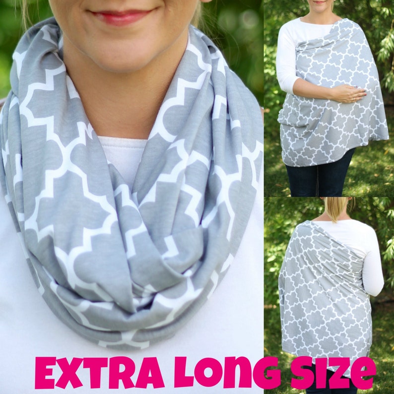 Extra Long Gray Quatrefoil Hold Me Close Nursing Scarf, Nursing Cover, Infinity Nursing Scarf image 1