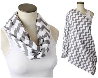 Nursing Scarf Gray Chevron / Hold Me Close Nursing Scarf Poncho/ Breastfeeding Cover / Infinity Nursing Scarf Listing Two