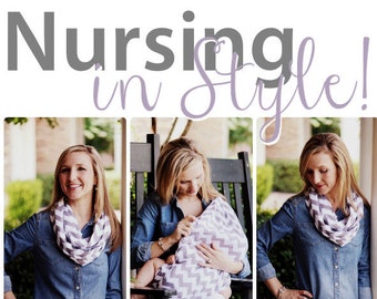 SALE Hold Me Close Nursing Scarf - Gray Chevron, Nursing Cover, Infinity Scarf