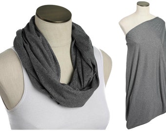 SALE  Charcoal Gray Nursing Scarf / Hold Me Close Nursing Scarf / Finished Edge, Nursing Cover, Infinity Scarf,