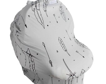 Gray and Black Arrows Tribal Hold Me Close Stretchy Carseat Cover and Nursing Poncho all in one - Full Coverage Nursing Cover