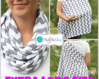 SALE Extra Long Size Hold Me Close Nursing Scarf - Gray Chevron, Nursing Cover, Infinity Scarff