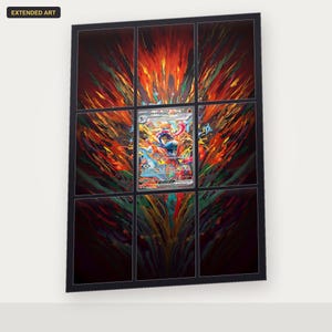 May include: A rectangular trading card featuring a central illustration of a blue and red Greninja character with 310 HP, surrounded by an extended art display divided into a grid of nine panels with vibrant red, orange, and dark tones.