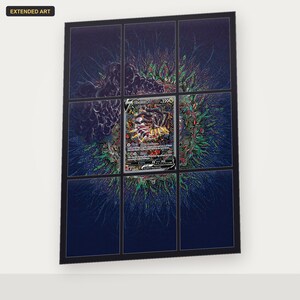 May include: A rectangular display featuring a central Giratina V trading card surrounded by an extended art border. The artwork displays a dark blue background with intricate, swirling patterns in shades of green, red, and purple, divided into a grid.
